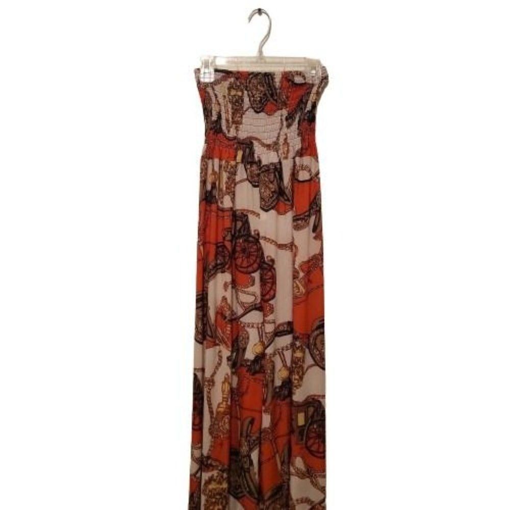 Ace Fashion Womens White Orange Smoked Strapless One Piece Jumpsuit Size Large